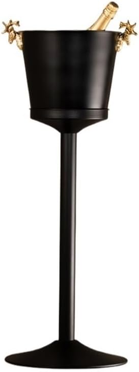 Iice Bucket, Stainless Steel Vertical Spiced Ice Bucket, Outdoor Bar Restaurant Ice Wine Dispenser, Shelf Included,Ice Bucket for Parties(Black)