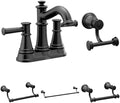 Moen Belfield Matte Black Bathroom Set - Two-Handle Centerset Faucet with Double Robe Hook, Pivoting Toilet Paper Holder, Towel Bar & 9-Inch Hand Towel Bar