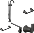 Moen Doux Matte Black Bathroom Set - Freestanding Tub Filler with Handshower, 24-Inch Towel Bar, Hand Towel Bar, Pivoting Toilet Paper Holder, and Robe Hook