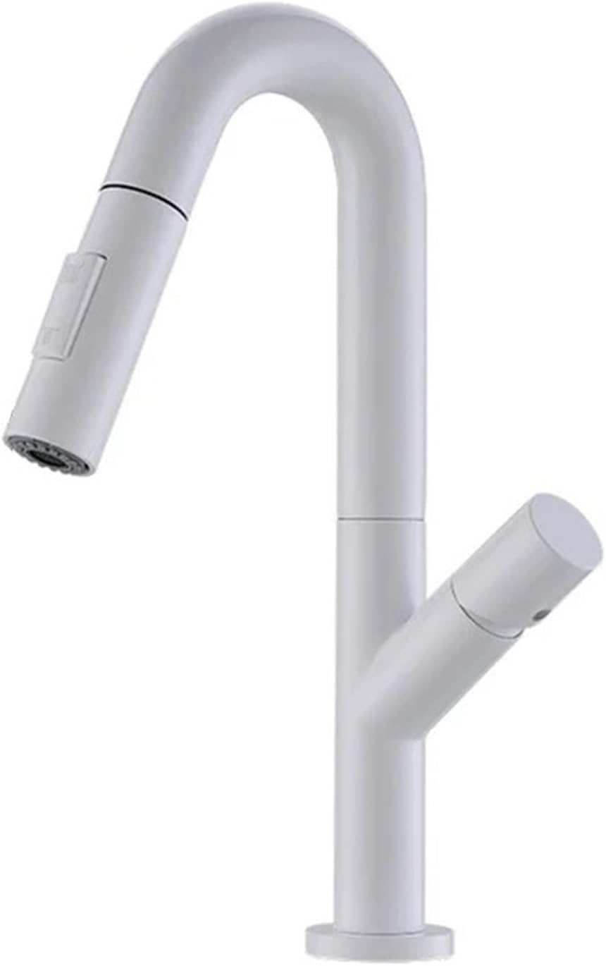 Kitchen Faucet Pull Out Kitchen Water Tap Single Handle 360 Rotation Hot Cold Shower Faucet(White)