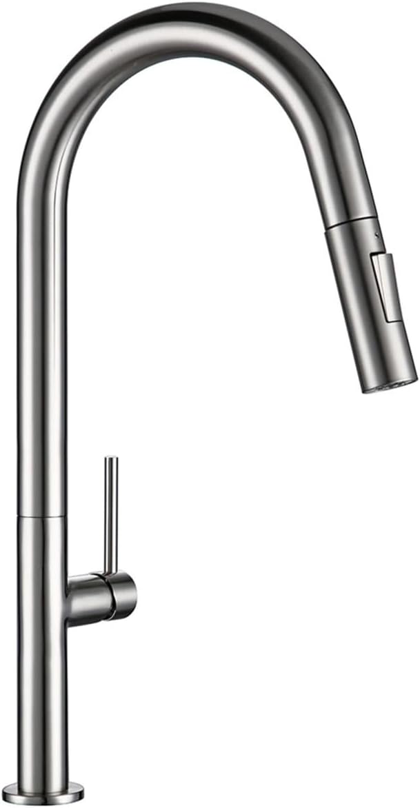 Brass Brushed Gold Black 360 Degree Rotation Kitchen Hot and Cold Water Sink Taps Pull Out Spout Kitchen Faucet(Chrome)