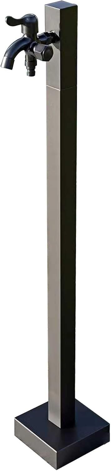 Outdoor Vertical Square Garden Water Column 304 Stainless Steel with Double Faucet, Antifreeze Water Dispenser Hydrant,Black-96cm/38in