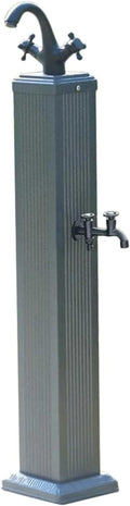 Outdoor Freestanding Hot & Cold Water Dispenser - Aluminum Square Hydrant Faucet, Antifreeze for Garden, Vertical Water Column (Grey)