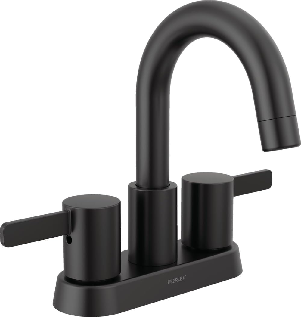 Peerless Precept Centerset Bathroom Faucet, Matte Black 3-Hole Bathroom Faucet, Bathroom Sink Faucet, Push-Pop Drain Assembly, Matte Black P2530LF-BL