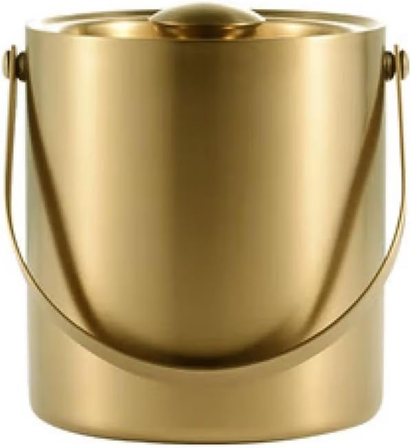 2L Ice Bucket with Lid, Double Wall Insulated Stainless Steel ICES Buckets Wine for Cocktail Bar and Parties(Gold)