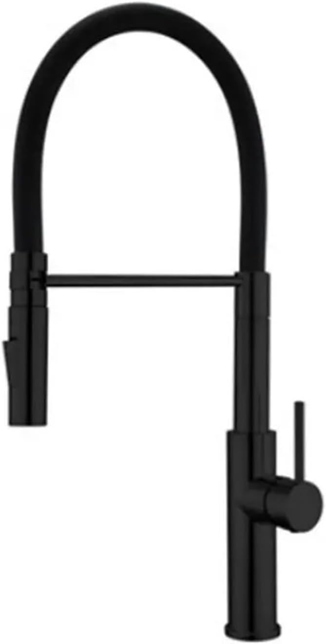 304 Stainless Steel Kitchen Faucet Black Hose Silicone Pull Type Cold and Hot Water Electrical Integrated Sink(Black)
