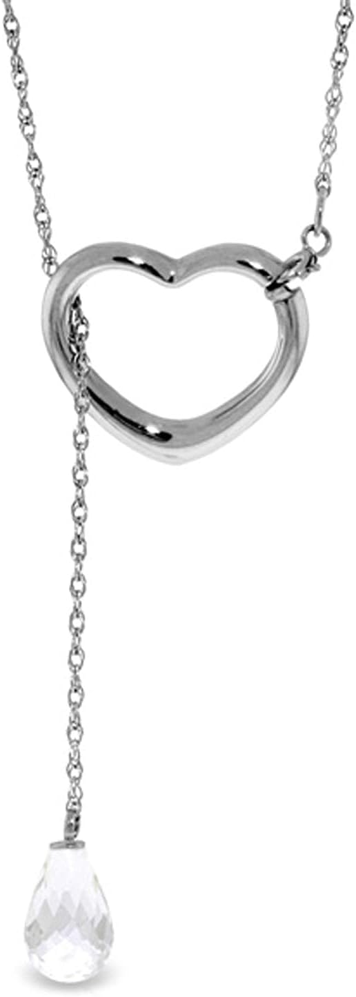 Galaxy Gold GG 14K Gold Open Heart with Genuine White Topaz Drop Pendant Necklace