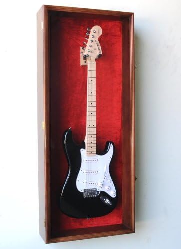 sfDisplay.com,LLC. Guitar Fender Display Case Cabinet Wall Rack w/UV Protection- Lockable -Oak