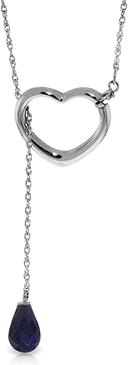 Galaxy Gold GG 14K Gold Open Heart with Genuine Saphire Drop Pendant Necklace