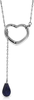 Galaxy Gold GG 14K Gold Open Heart with Genuine Saphire Drop Pendant Necklace