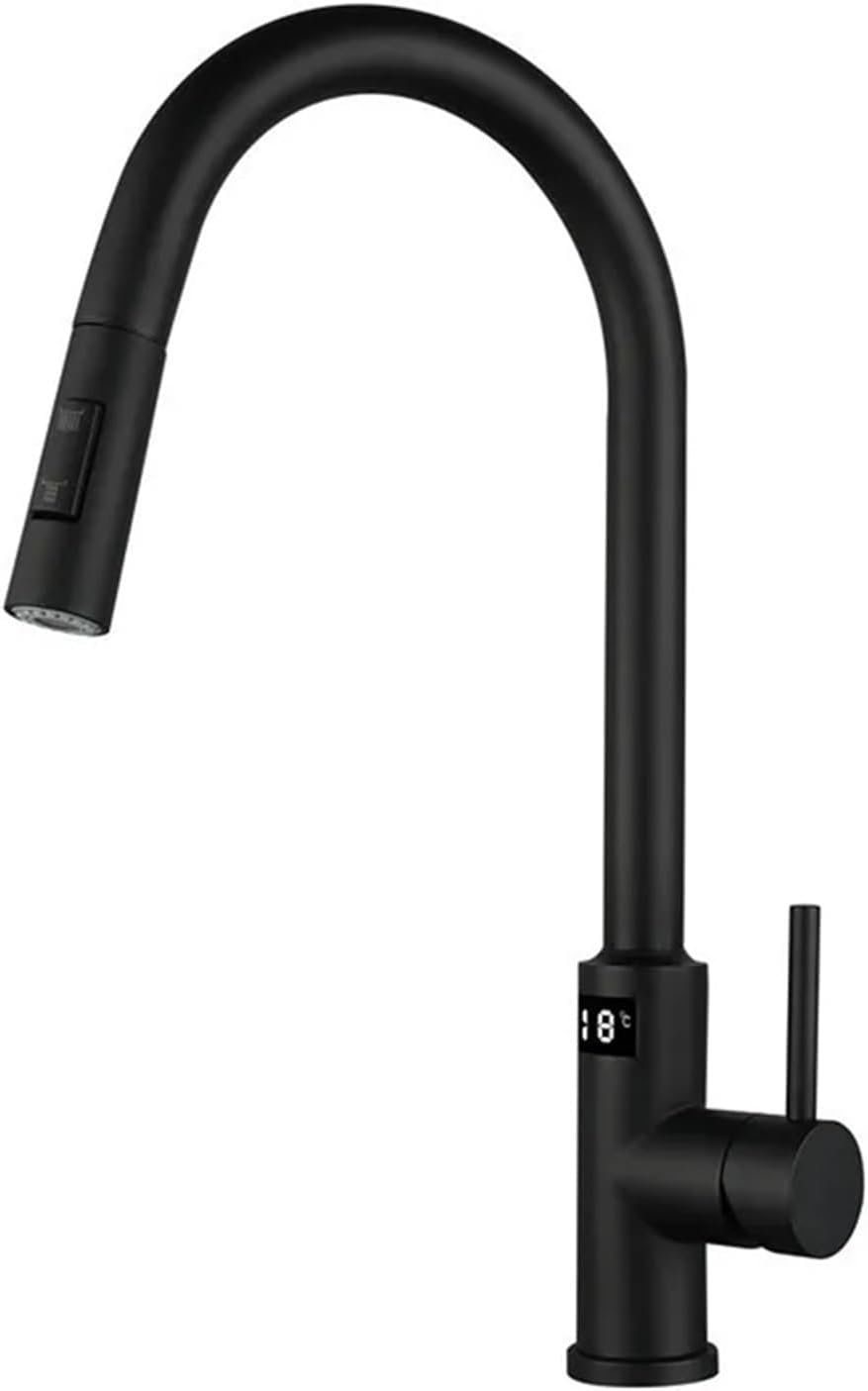 304 Stainless Steel Kitchen Faucet Touch Sensitive Hot and Cold Hydroelectricity Intelligent Faucet(Black)
