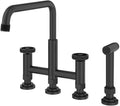 KRAUS Urbix Color-Changing Industrial Bridge Kitchen Faucet with Side Sprayer and ColorSmart Technology in Matte Black/Grey, KPF-3125MBGRCC