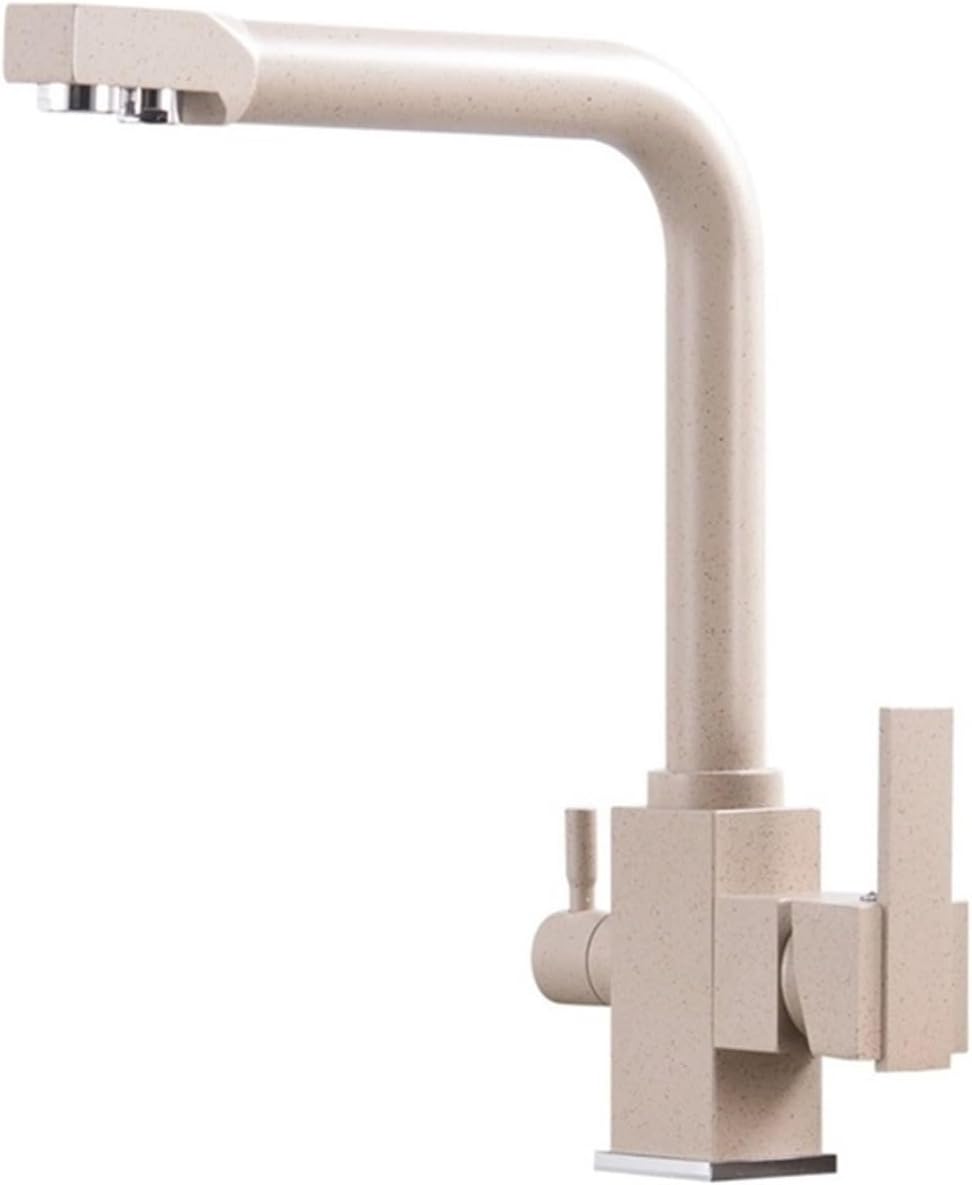 Filtered Water Faucet with Dual Outlet Kitchen Purified Water Hot and Cold Faucet Vegetable Basin Sink Tap(Beige)