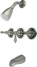 Kingston Brass KB238AL Tub and Shower Faucet with 3-Lever Handles, Satin Nickel,5-Inch Spout Reach
