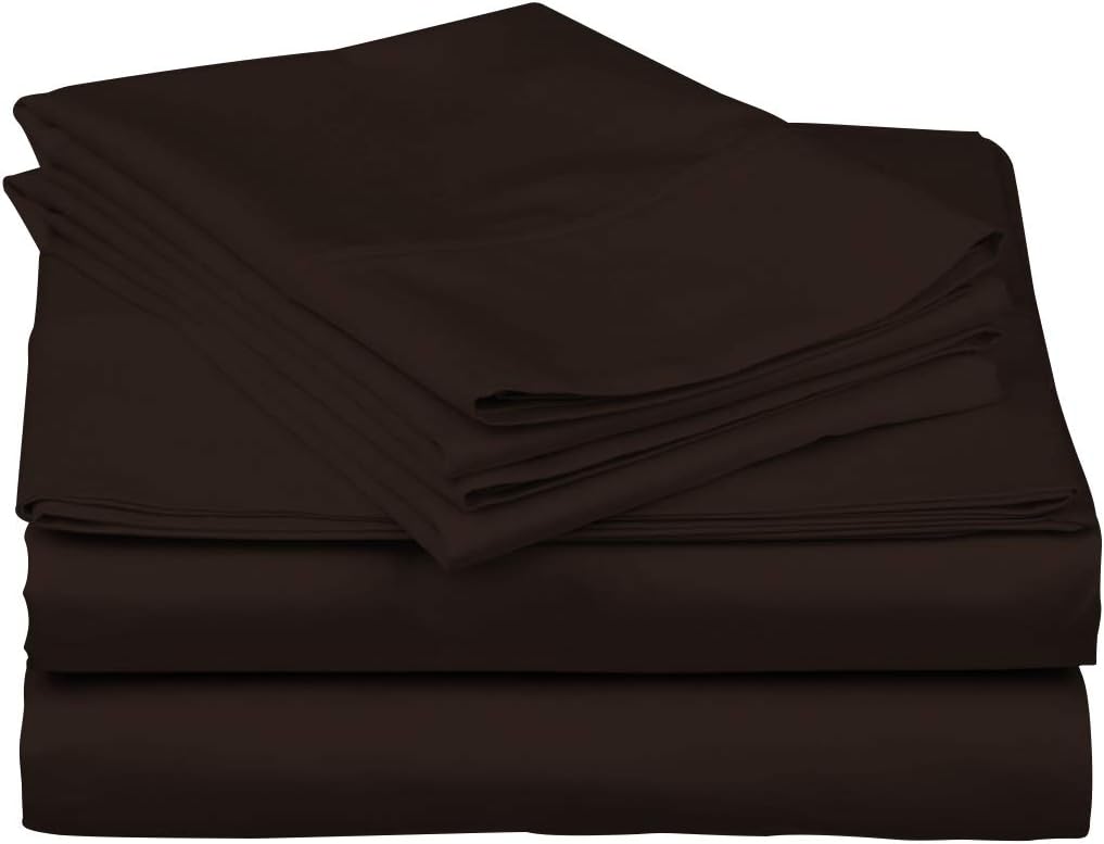 Pure 1000 Thread Count Egyptian Cotton- Sateen Weave- Olympic Queen(66' X 80') Chocolate Sheet Set - 4-Piece 14'-18' Inches Standard Drop Length Elastic Bounded