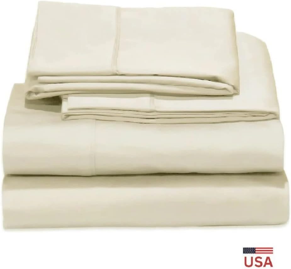 Royal Tradition Made in USA- Luxury 800 Thread Count Pure Cotton Bed Sheets Set (King Size-Ivory) Heavyweight Sateen Weave Linens