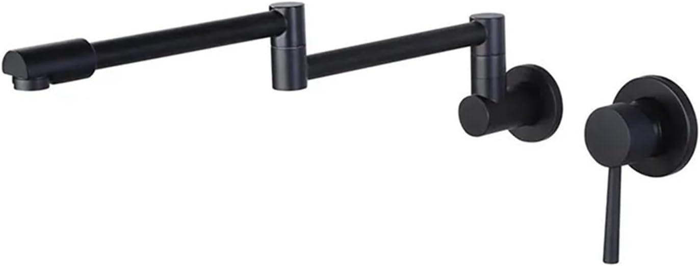 Foldable Pot Filler Tap Wall Mounted Kitchen Faucet Hot and Cold Black Sink Tap Rotate Folding Spout Brass(Black)
