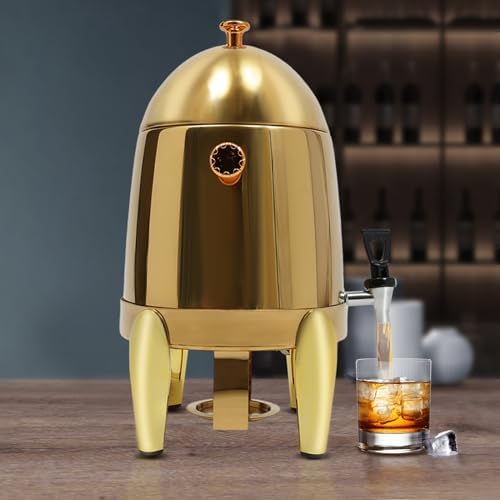 12L Hot & Cold Beverage Dispenser - 400W Insulated Drink Server with Faucet, Ideal for Home, Party & Bar Use - 3.17 Gallon Capacity (Gold & Clear)