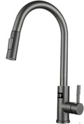 Kitchen Faucet Tap Hot Cold Water Digital Temperature Display Faucet 304 Stainless Steel Pull Down Taps(Brushed)