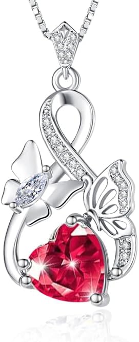 Gold Jewelry for Women Wife Infinity Necklace 18K White Gold Plated Dainty Butterfly Pendant with Heart Birthstone - Anniversary Necklaces for Women Birthday Gift Ideas Present for Girlfriend Mom Daughter