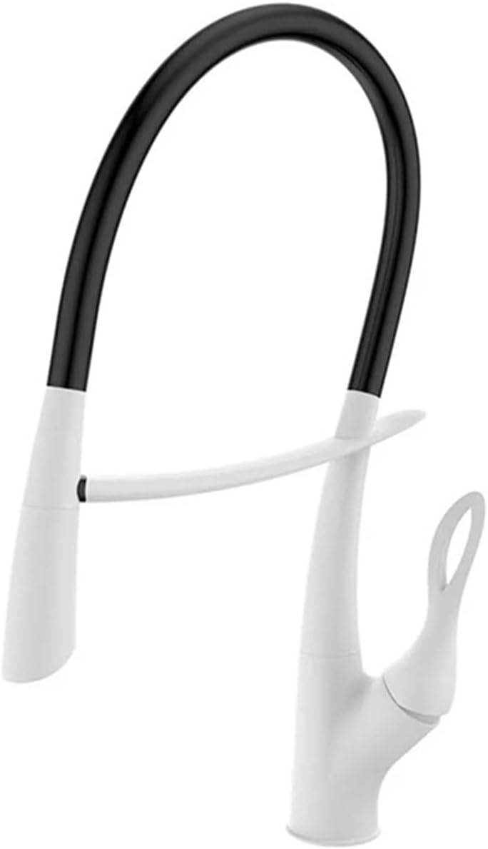 Single Handle Cold and Hot 2-Function Sink Mixer Tap Pull-Out Kitchen Faucet(White)