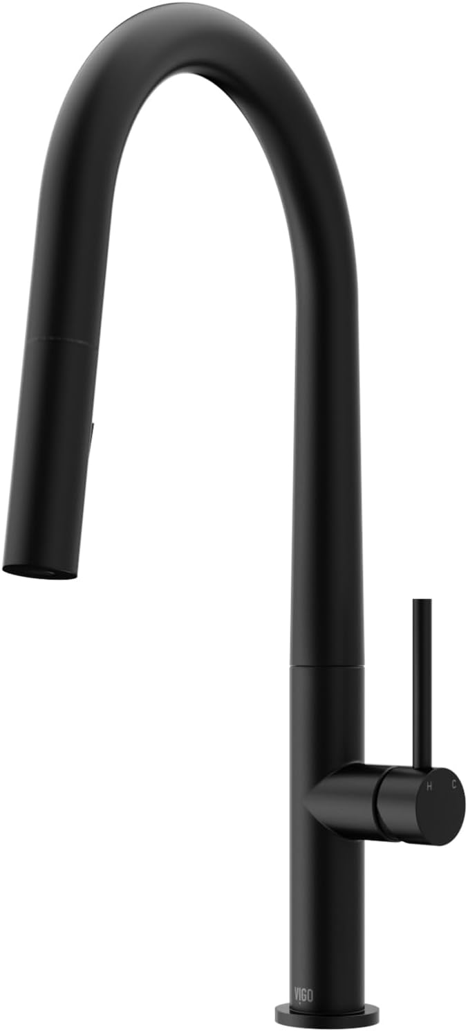 VIGO Greenwich 18'' H Single Handle Pull-Down Sprayer Kitchen Faucet in Matte Black-VG02029MB