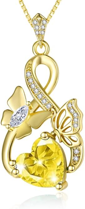 Gold Jewelry for Women Wife Infinity Necklace 18K White Gold Plated Dainty Butterfly Pendant with Heart Birthstone - Anniversary Necklaces for Women Birthday Gift Ideas Present for Girlfriend Mom Daughter