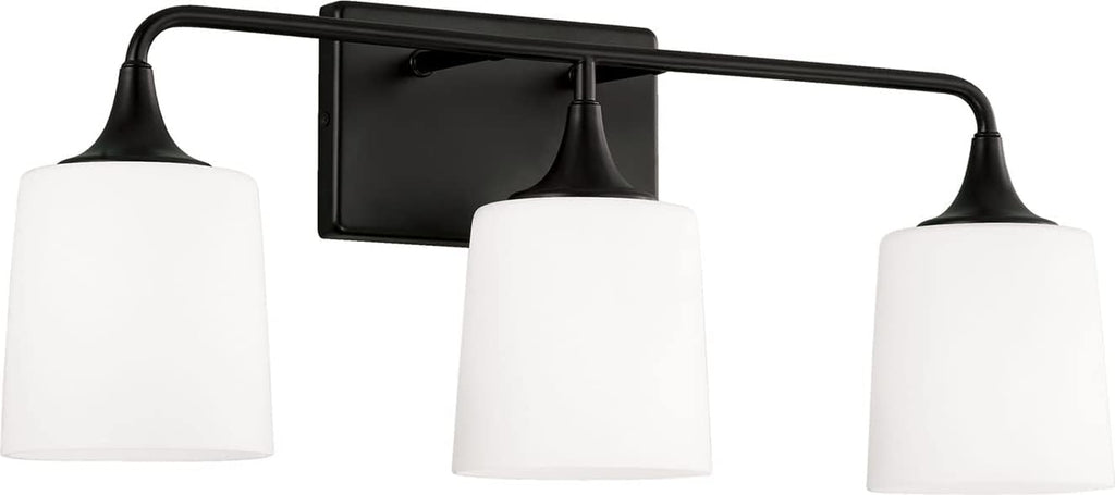 HomePlace Lighting 148931MB-541 Presley Transitional Rustic Soft White Glass Cone Vanity Light for Bathroom, 3-Light 300 Total Watts, 10' H x 26' W, Black