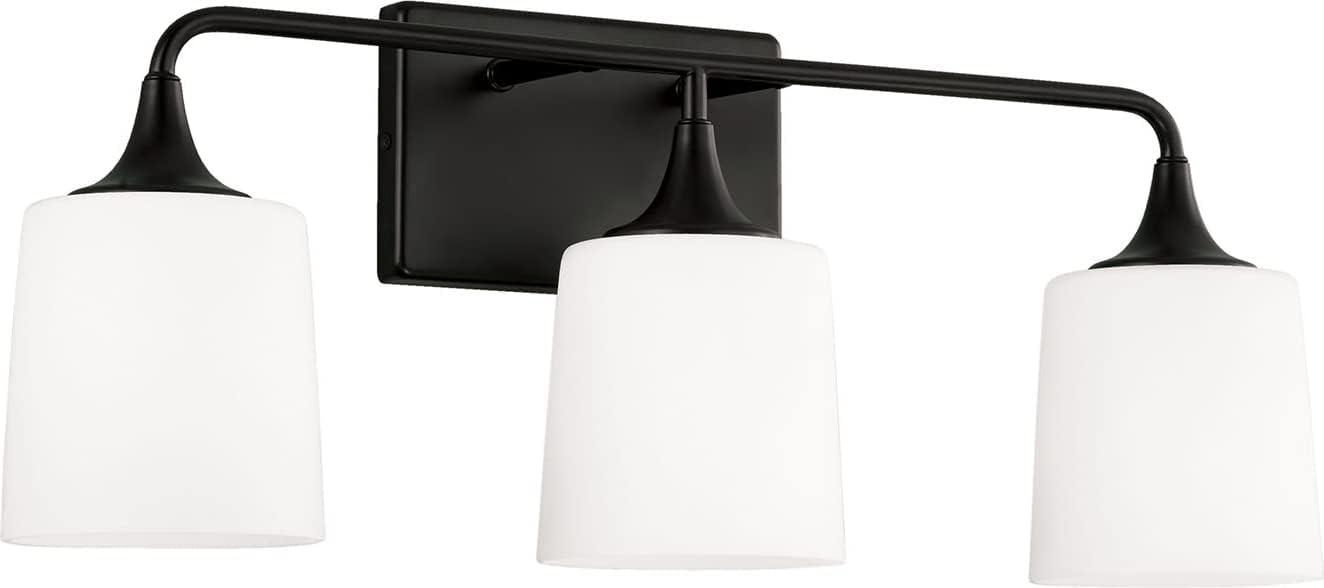 HomePlace Lighting 148931MB-541 Presley Transitional Rustic Soft White Glass Cone Vanity Light for Bathroom, 3-Light 300 Total Watts, 10' H x 26' W, Black