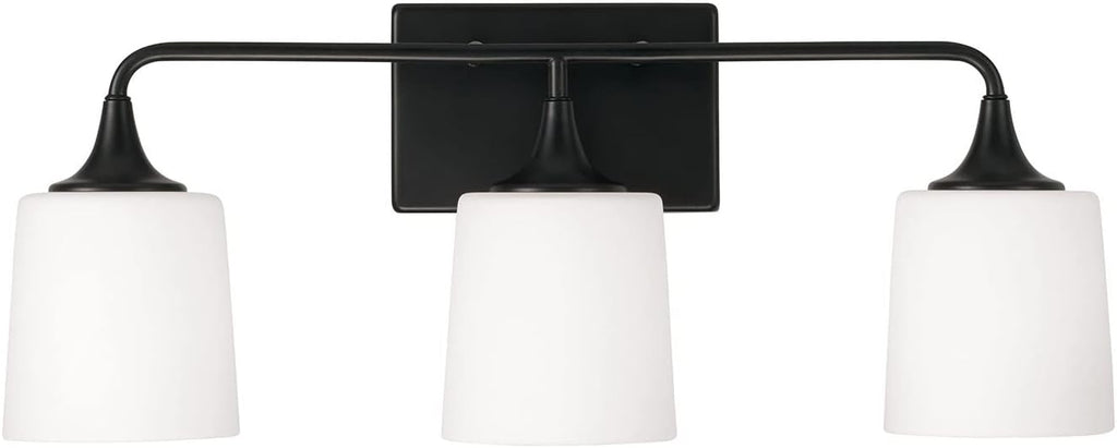 HomePlace Lighting 148931MB-541 Presley Transitional Rustic Soft White Glass Cone Vanity Light for Bathroom, 3-Light 300 Total Watts, 10' H x 26' W, Black