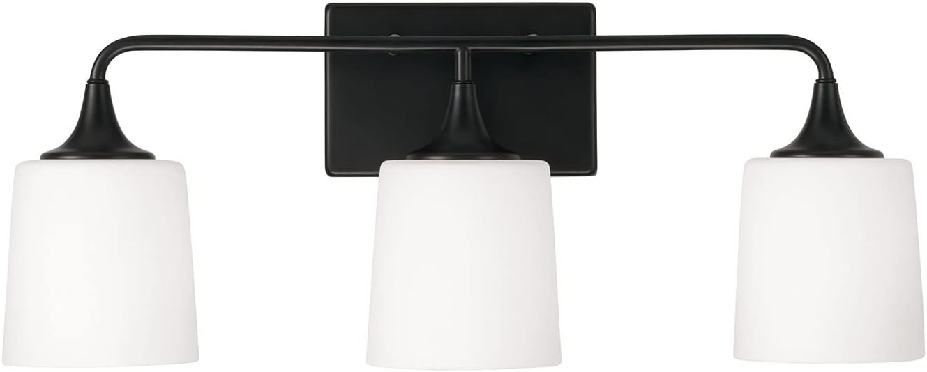 HomePlace Lighting 148931MB-541 Presley Transitional Rustic Soft White Glass Cone Vanity Light for Bathroom, 3-Light 300 Total Watts, 10' H x 26' W, Black