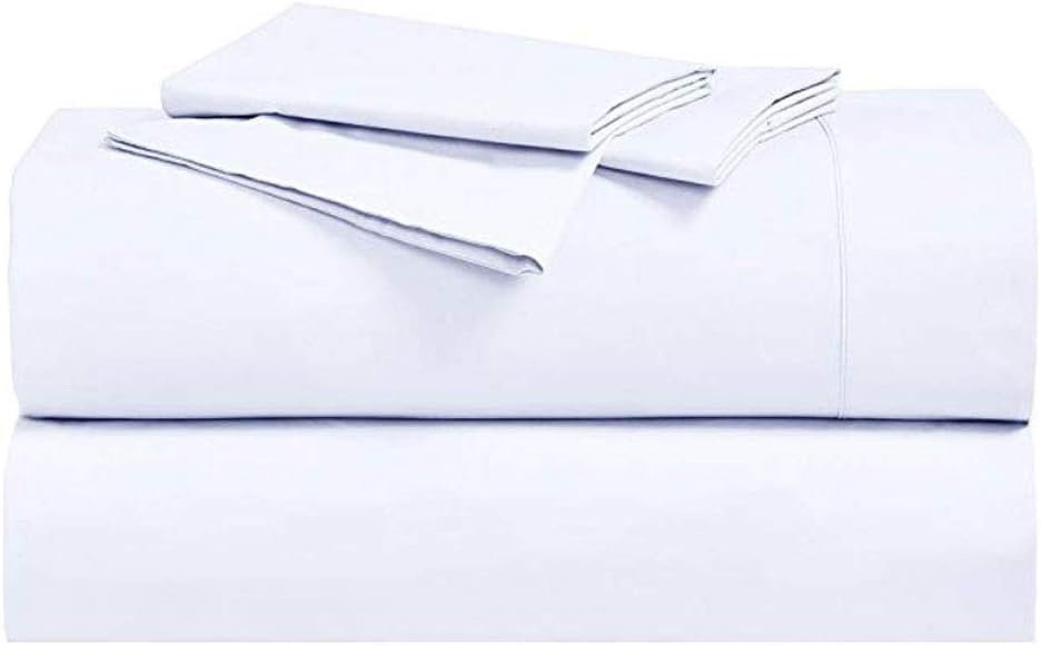 Royal Hotel Bedding Abripedic Crispy Percale Sheets, 300-Thread-Count, 5PC Solid Sheet Set, 100% Cotton, Up to 18 Inch Deep Pocket, Split-King, White