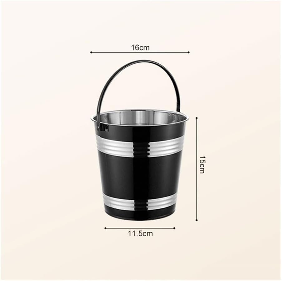 Ice Bucket, 304 Stainless Steel Ice Bucket Bar Restaurant Ice Grain Bucket French Fries Fried Chicken Snacks Carry Bucket Champagne Red Wine Bucket Ice Buckets for Parties(Black,Large)