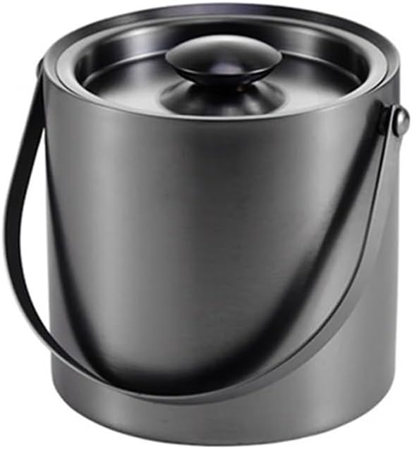 2L Ice Bucket with Lid, Double Wall Insulated Stainless Steel ICES Buckets Wine for Cocktail Bar and Parties(Black)