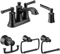 Moen Dartmoor Matte Black Bathroom Set - Two Handle Centerset Faucet with 24-Inch Towel Bar, Toilet Paper Holder, Hand Towel Holder and Double Robe Hook