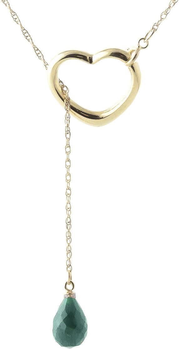 Galaxy Gold GG 14K Yellow, White, Rose Gold Open Heart with Genuine Emerald Drop Pendant Necklace