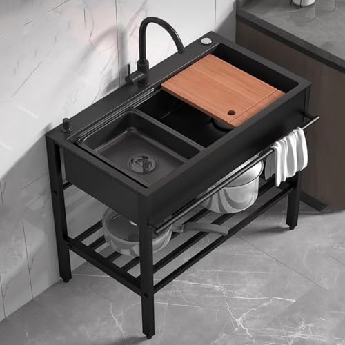 Freestanding 304 Stainless Steel Outdoor Utility Sink, Single Bowl with 360° Hot & Cold Water Faucet, Soap Dispenser - Perfect for Kitchen, Garden, Garage & Restaurants