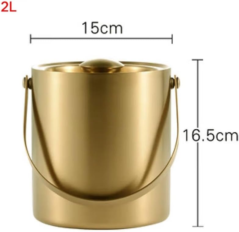 2L Ice Bucket with Lid, Double Wall Insulated Stainless Steel ICES Buckets Wine for Cocktail Bar and Parties(Black)