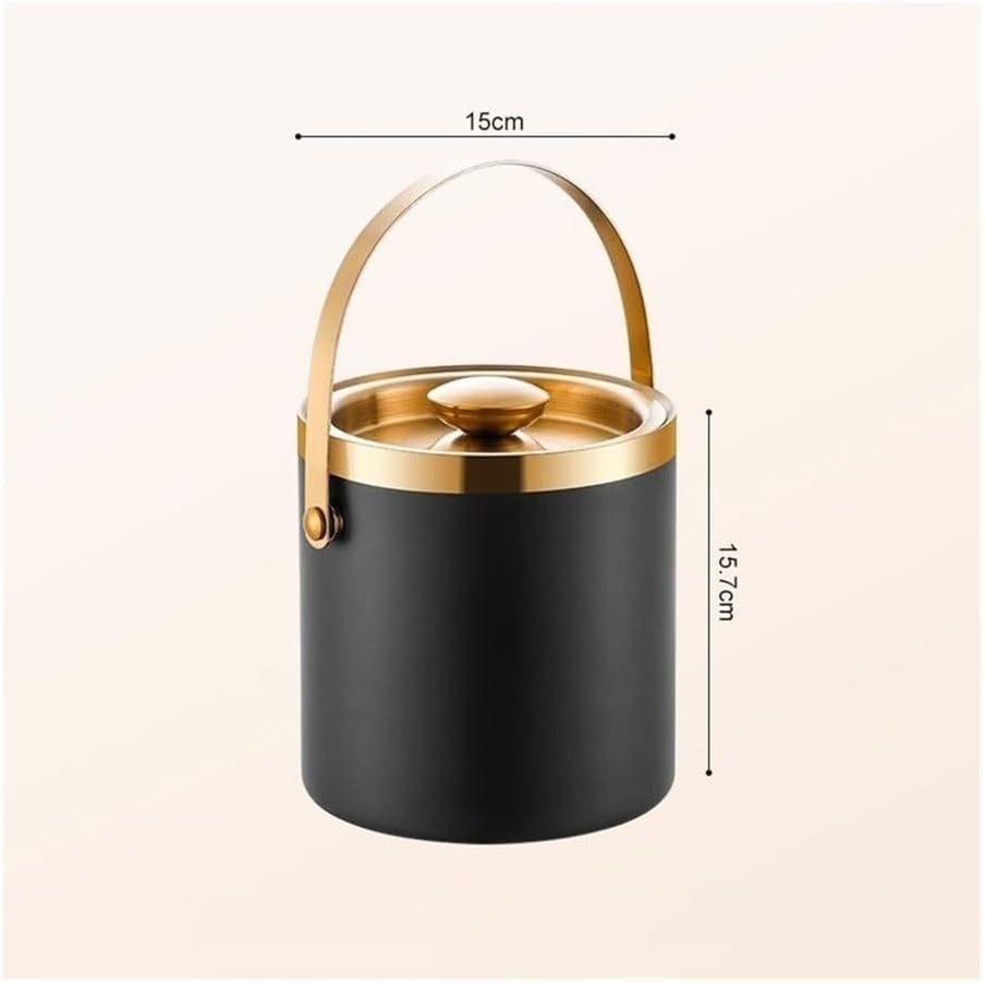 Ice Bucket, Stainless Steel Ice Bucket Double Insulated Keep Cold Champagne Wine Beer Bucket Ice Pellets Ice Cube Bucket Ice Buckets for Parties(Black,Medium)