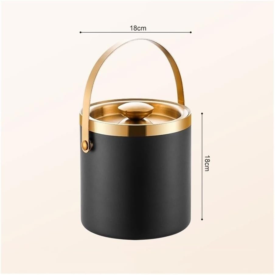 Ice Bucket, Stainless Steel Ice Bucket Double Insulated Keep Cold Champagne Wine Beer Bucket Ice Pellets Ice Cube Bucket Ice Buckets for Parties(Black,Large)