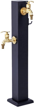 Outdoor Water Column Square Hose Stand with Faucet Antifreeze Water Tap with 2 Gold Faucets Vertical Decorative Fountain Garden(Negro,65x8cm)
