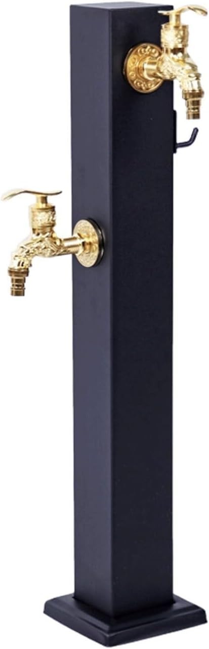 Outdoor Water Column Square Hose Stand with Faucet Antifreeze Water Tap with 2 Gold Faucets Vertical Decorative Fountain Garden(Negro,85x8cm)