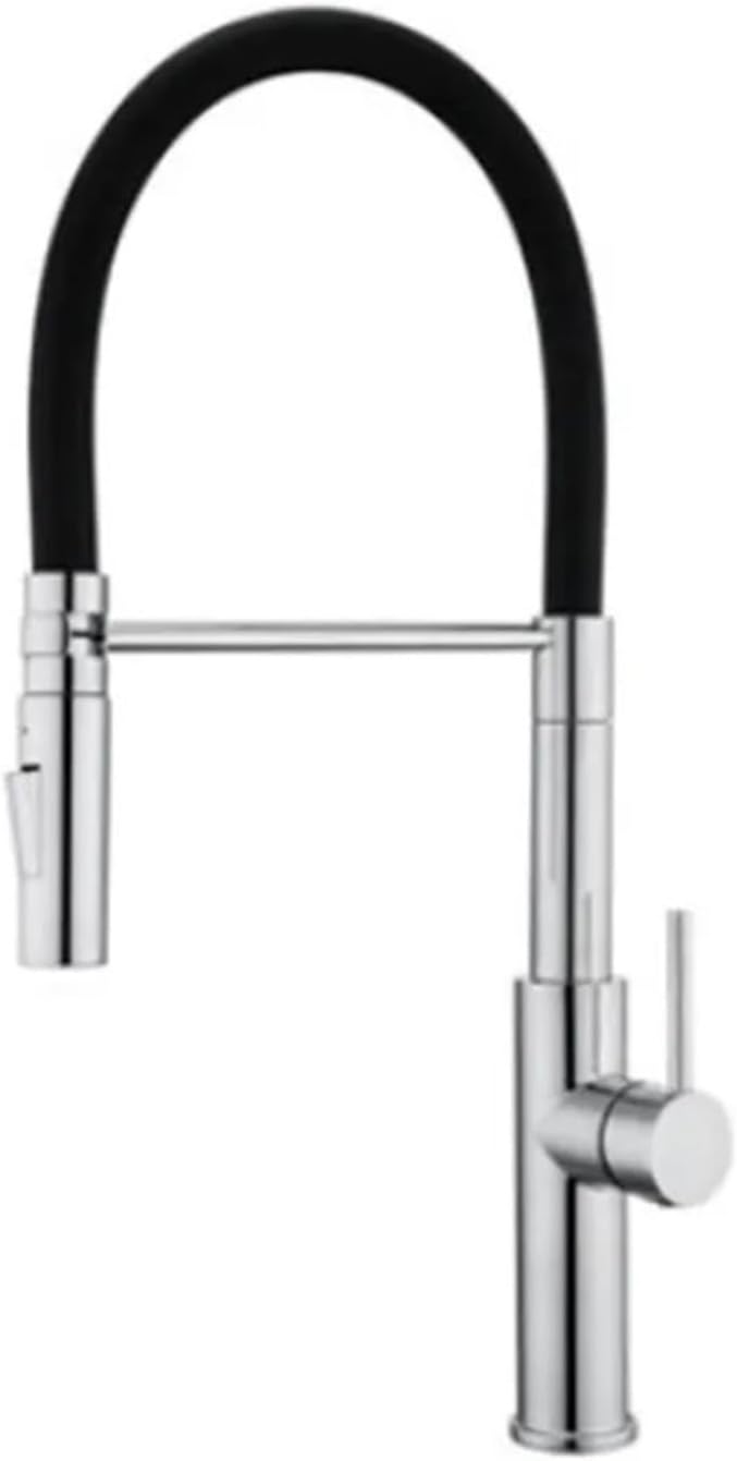 304 Stainless Steel Kitchen Faucet Black Hose Silicone Pull Type Cold and Hot Water Electrical Integrated Sink(Chrome Color)