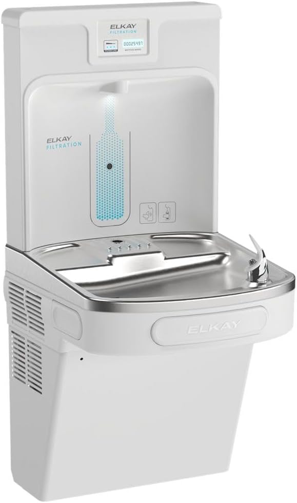 Elkay LZS8WSAP-W1 Enhanced Filtered Connected Bottle Filler & Single ADA Cooler Refrigerated Arctic White Lead Reduction Drop Down Wrapper