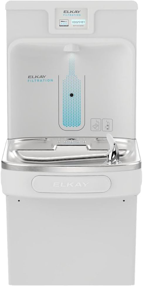 Elkay LZS8WSAP-W1 Enhanced Filtered Connected Bottle Filler & Single ADA Cooler Refrigerated Arctic White Lead Reduction Drop Down Wrapper