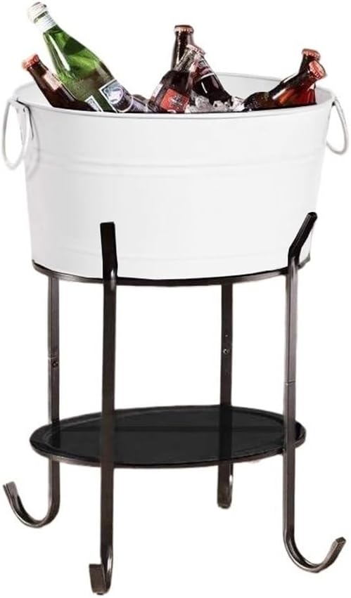 Iice Bucket, Camping Beer Ice Bucket Rack Portable Outdoor Bar Cooler Holder,Ice Bucket for Parties(White)