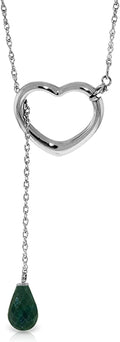 Galaxy Gold GG 14K Yellow, White, Rose Gold Open Heart with Genuine Emerald Drop Pendant Necklace