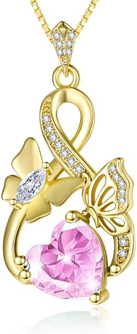 Gold Jewelry for Women Wife Infinity Necklace 18K White Gold Plated Dainty Butterfly Pendant with Heart Birthstone - Anniversary Necklaces for Women Birthday Gift Ideas Present for Girlfriend Mom Daughter