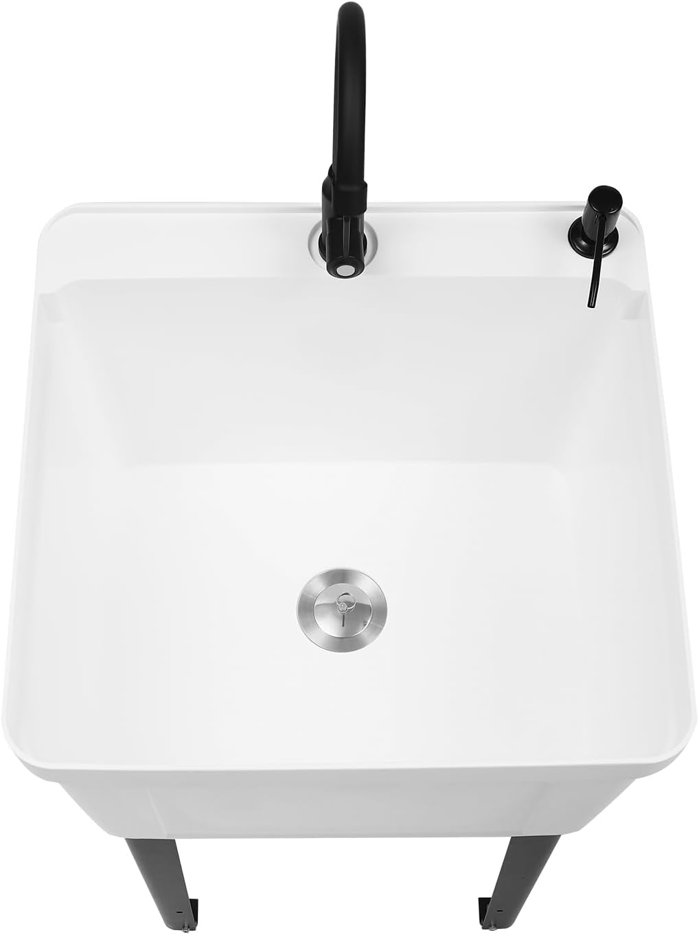Freestanding Space Saver Utility Sink 19.68 * 19 * 33.07in kitchen Sink with Washboard Utility Sink with Cold and Hot Water Faucet, Hoses and Soap Dispenser for Laundry Room, Garage, Basement (White)