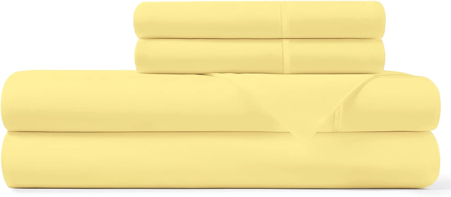Pizuna Cotton Sheet Set California King Size, 100% Long Staple Cotton Percale with 15inch Deep Pocket (Combed Mellow Yellow Cotton)